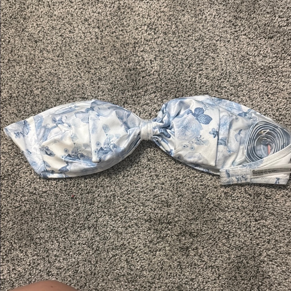 Floral Blue and White Bikini Top